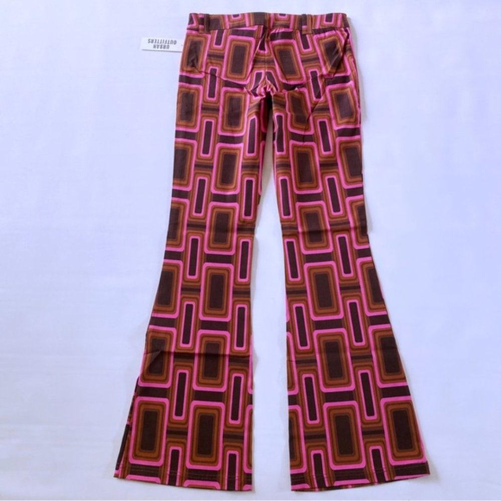 Urban Outfitters | Eva Bengaline Flare Pant Brown Geometric Mod Retro 60s New 6 - Picture 5 of 9